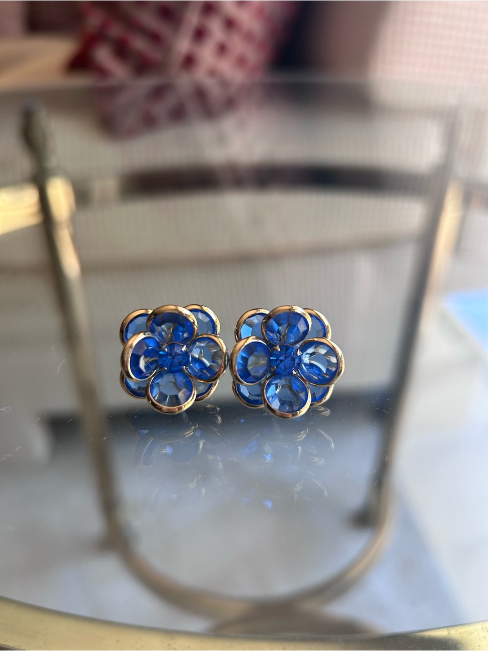 Vintage Blue Bezel-Set Flower Cluster Earrings